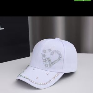 White Rhinestone Heart Cap
